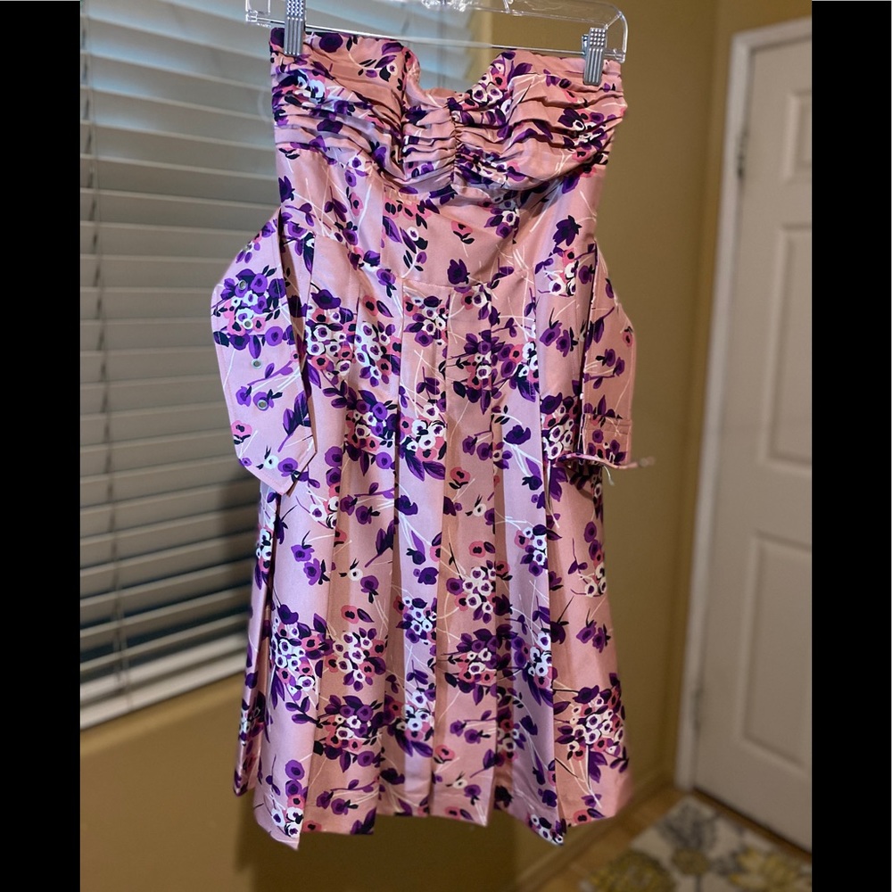 Express Strapless Pleated Floral Print Dress sz 2
